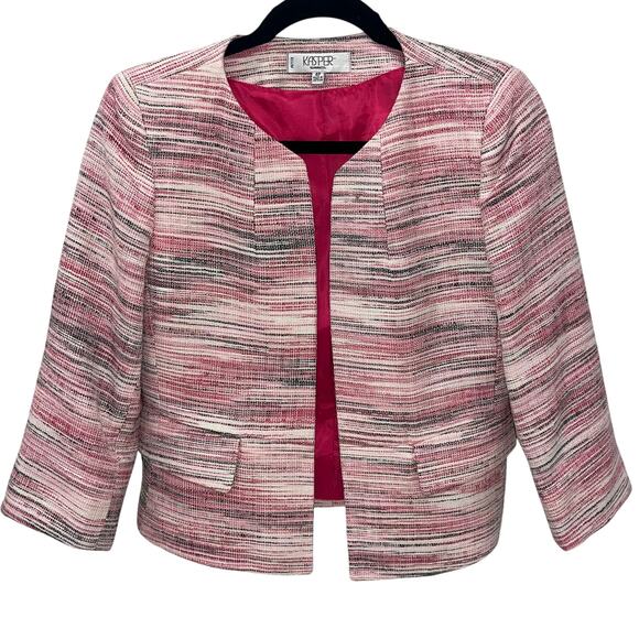 Kasper women's 4P Pink Black White Tweed Open Front Blazer - Picture 1 of 5